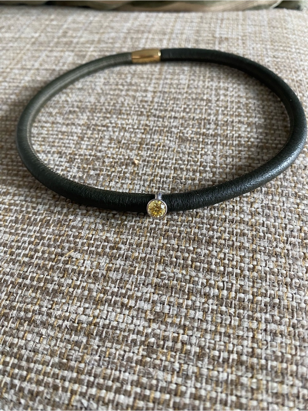 Endless Brand Olive Green Leather Choker Necklace with Citrine Accent